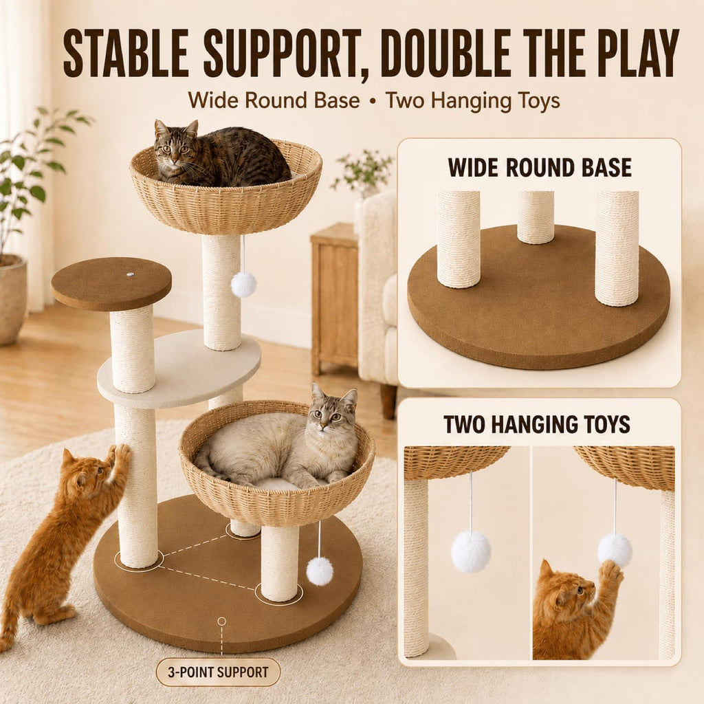 33in Modern Cat Tree for Indoor Cats, Small Cat Tower