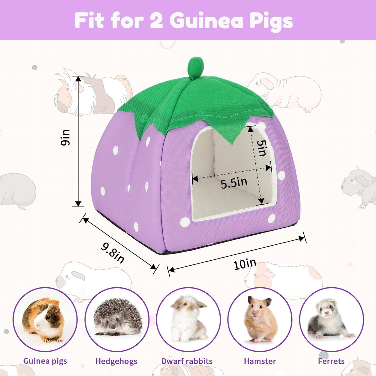 BWOGUE Guinea Pig Bed Hideout, Washable Hamster Cave for Small Animals