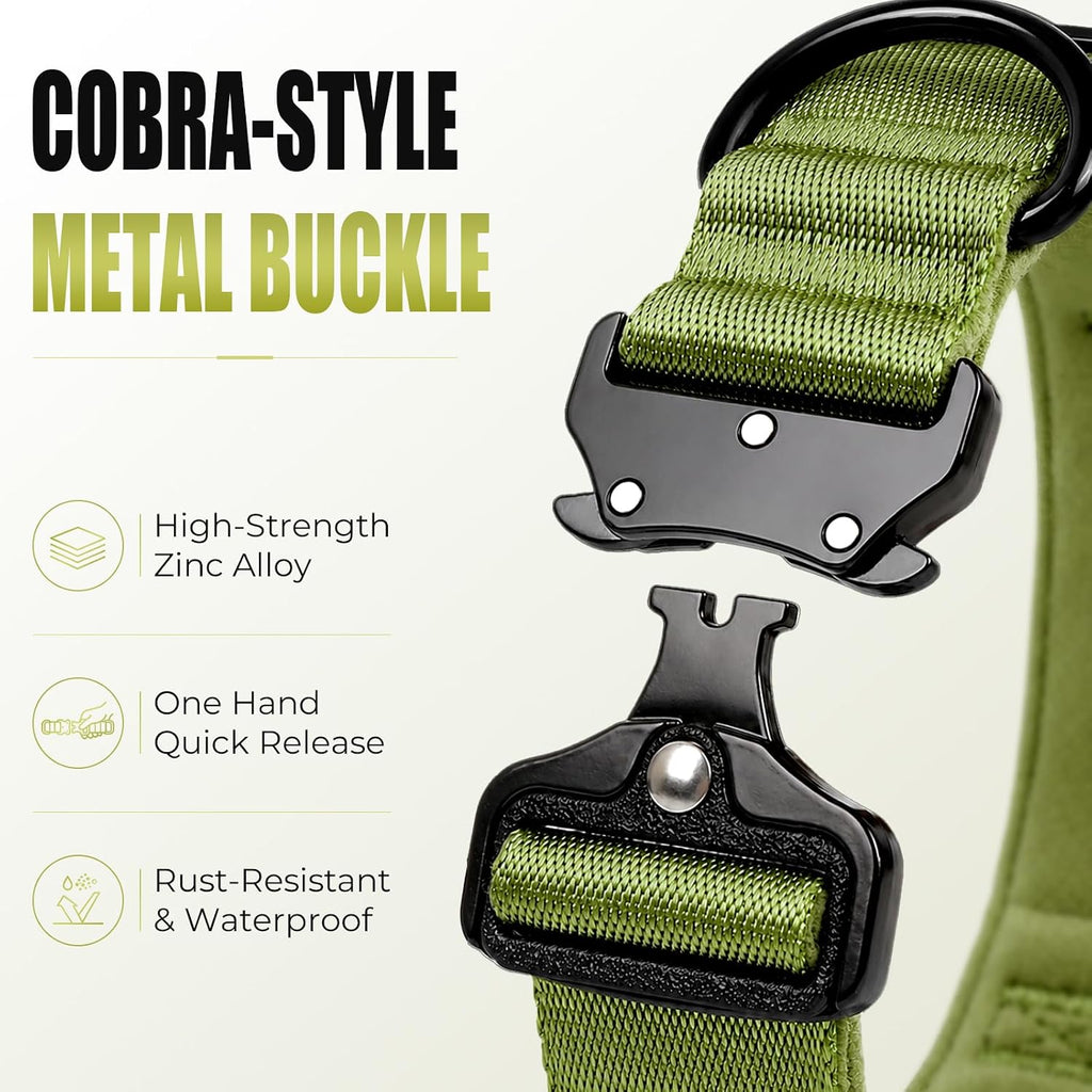 Tactical AirTag Dog Collar with Holder for Medium Large Dogs, Green, L