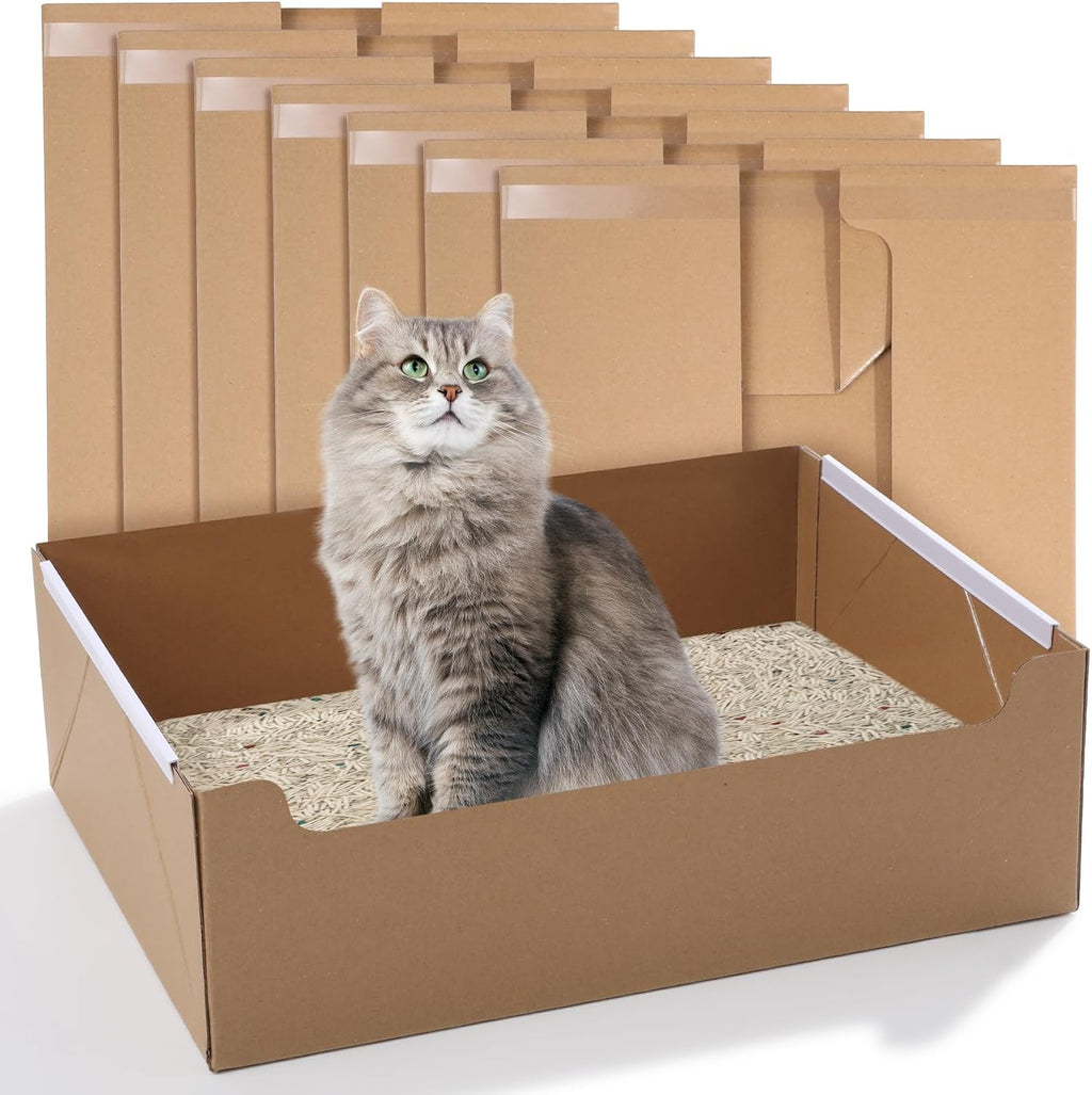 4-Pack Disposable Cat Litter Boxes, Foldable Waterproof Cardboard, Large