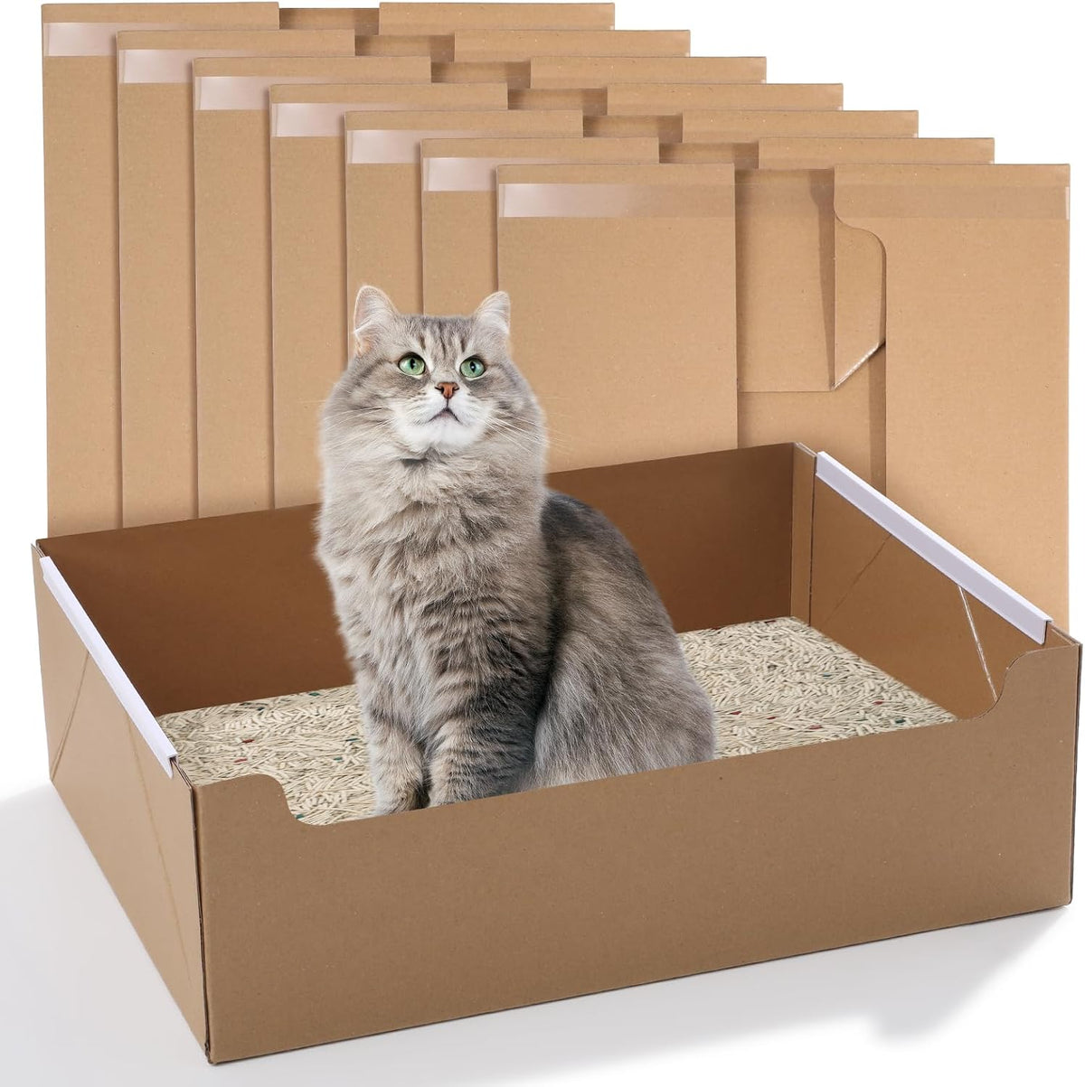 4-Pack Disposable Cat Litter Boxes, Foldable Waterproof Cardboard, Large