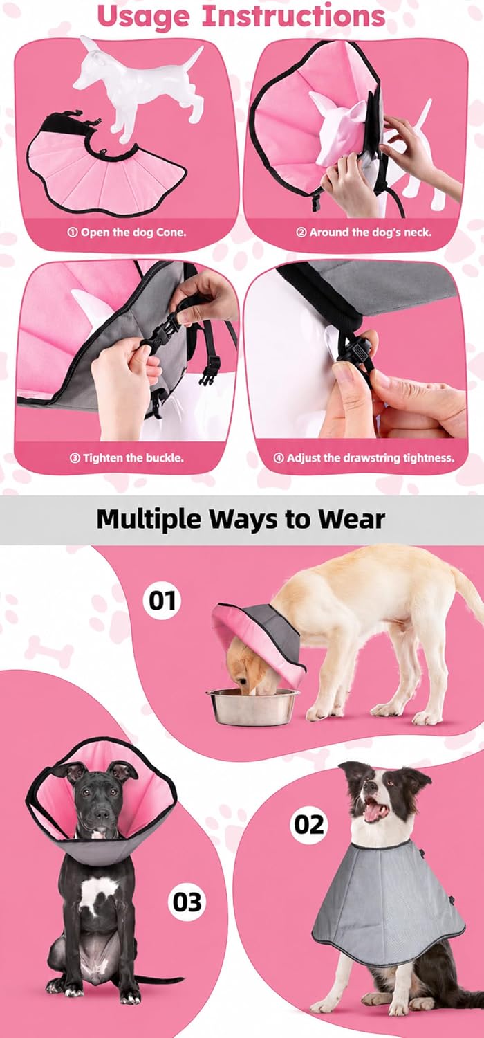 Soft Dog Cone Collar for Large Dogs After Surgery Adjustable