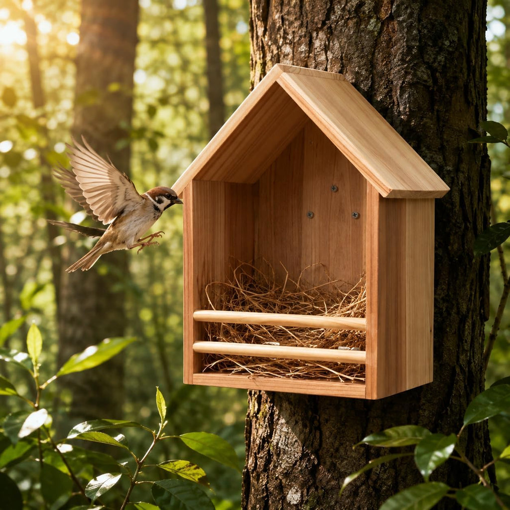 Triangular Opening Cedar Mourning Dove Nesting Box for Outside, Oltara Hanging Wooden Bird House for Outdoor Doves, Pigeons, and Other Small Birds