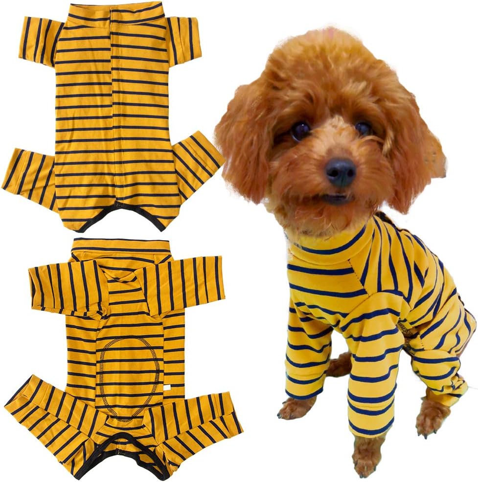 Dog’s Recovery Suit Post Surgery Shirt for Puppy, Full Coverage Dog's Bodysuit Wound Protective Surgical Clothes for Small and Medium Pets (Yellow Black Stripe-m)