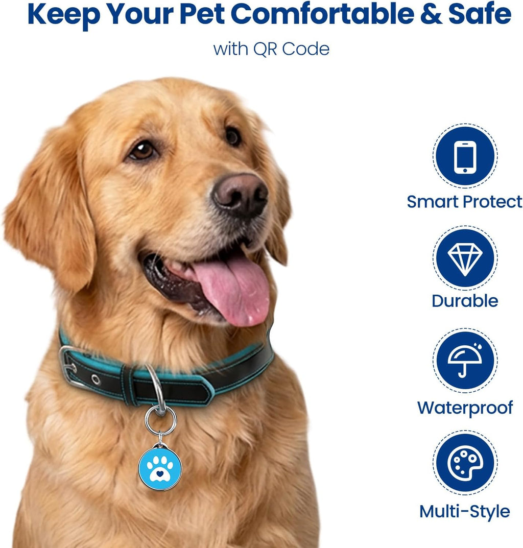 QR Code Pet ID Tag, Updatable Profile Dog Tag for Dogs & Cats