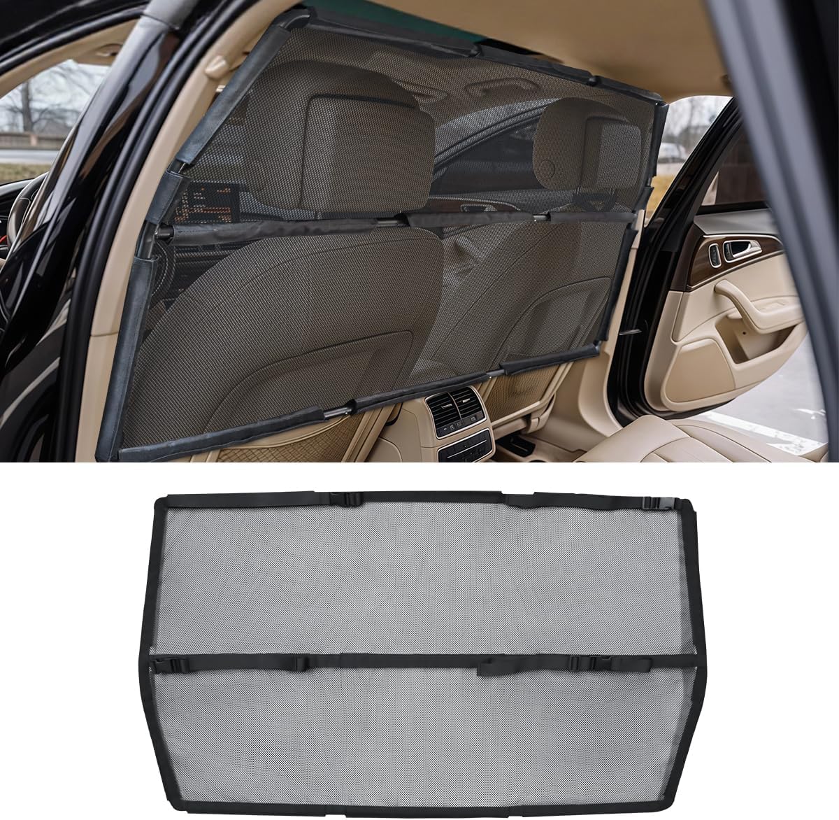 Car Dog Barrier Net for Large SUV Trunk 56" More Coverage Car Pet Back Seat Divider with See Through Mesh Cargo Area Gate for Dog (L)