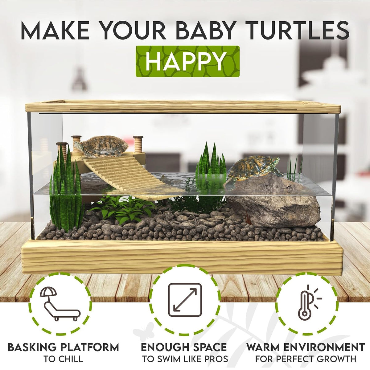 Turtle Aquarium Kit with Basking Platform - Filter and Light for Kids