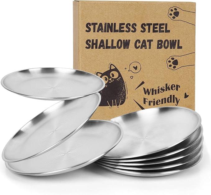 8-Pack Stainless Steel Cat Food Bowls, Shallow Whisker-Friendly Non-Slip by OriginalDesignbyPetLovers