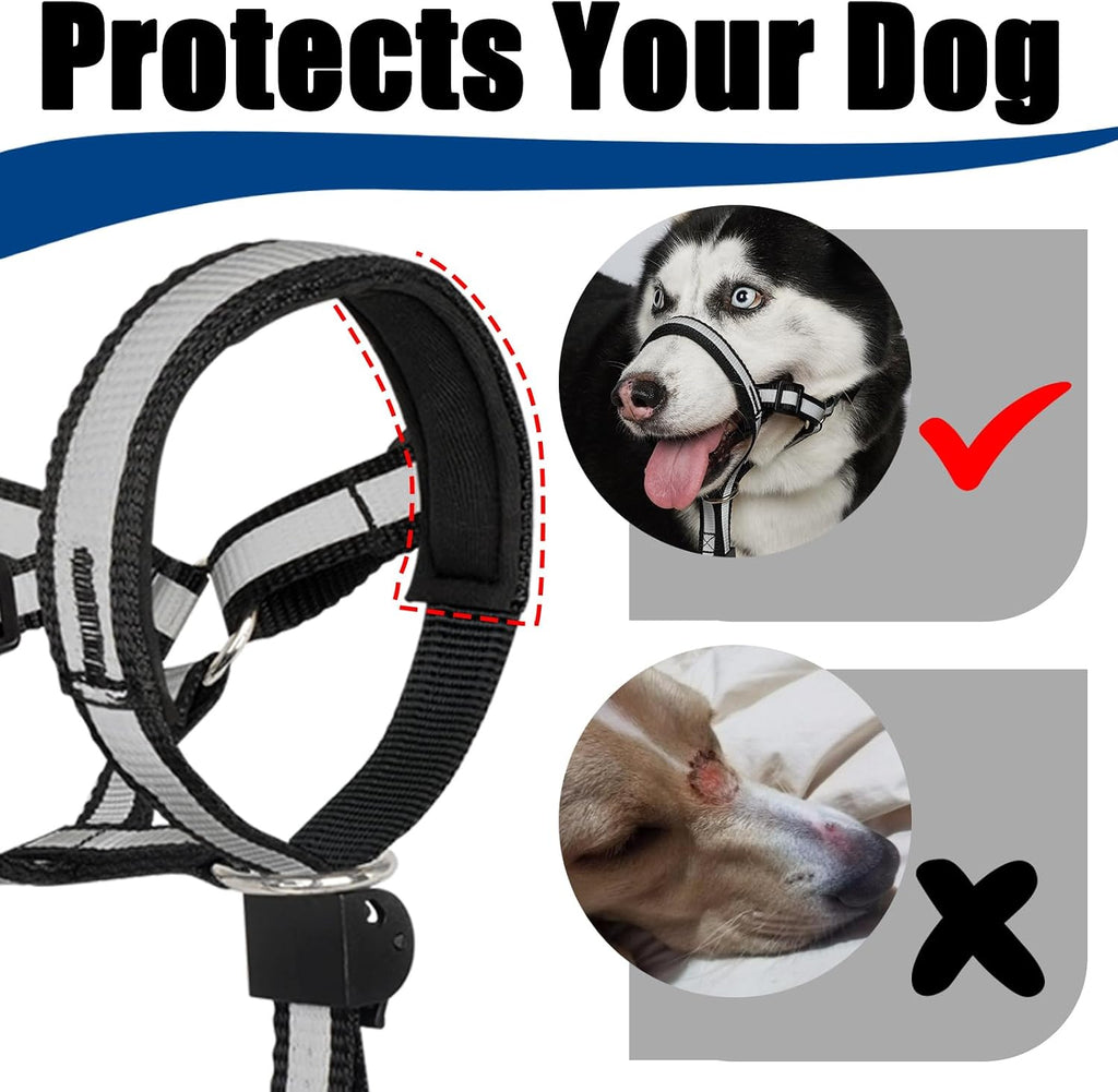 BARKLESS Reflective Head Collar, No Pull Collar for Medium Dogs