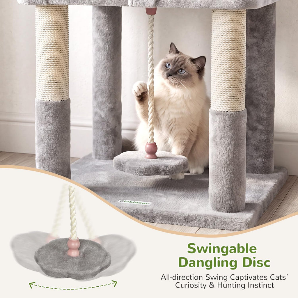 Globlazer 75in Tall Cat Tree Tower for Indoor Cats, F75B, Light Grey