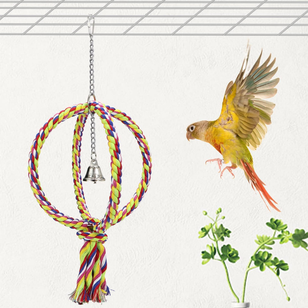 Litewoo Bird Swing Rope Perch Stand 2 Rings Toy for Parrots, L