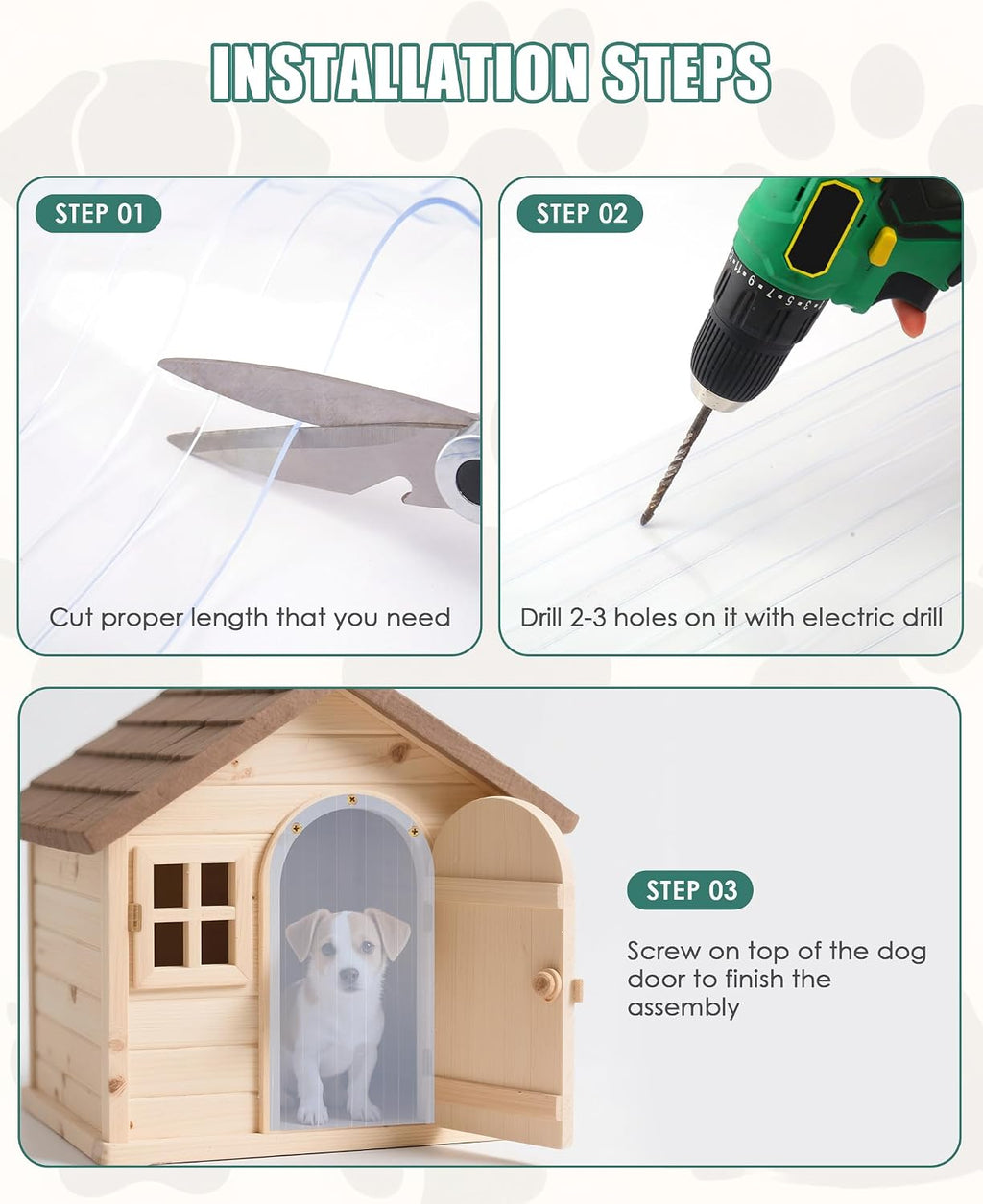 Dog Door Replacement Flaps,8inx16ft 0.08" Thick Insulated Clear PVC Vinyl Strip, DIY Cut-to-Fit for Dog House/Cat Kennel with Screws,Easy Install,Weatherproof Wind-/Waterproof Pet Accessory