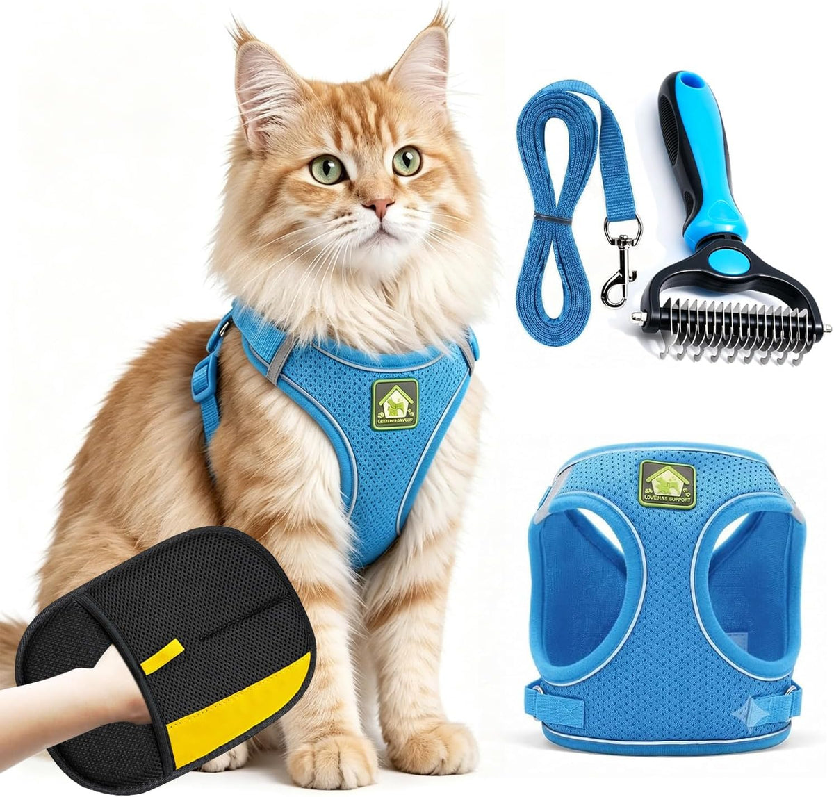 Escape Proof Adjustable Cat Harness and Leash Walking Vest (Blue-S)