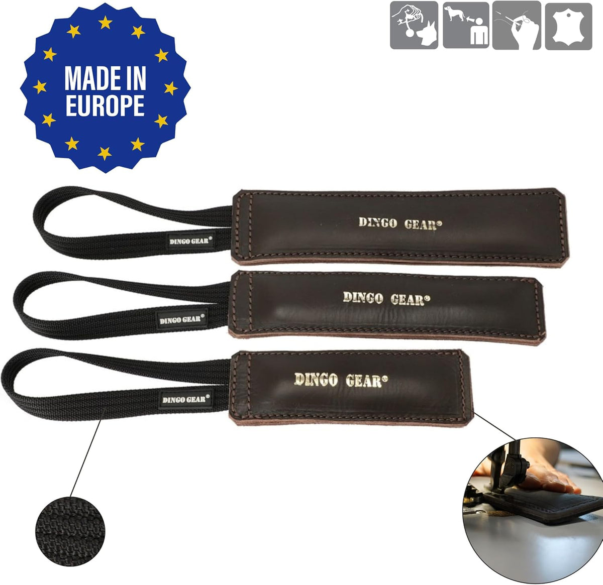 Dingo Gear dog tug toy, genuine leather, brown 17,7 in