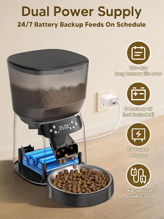 Automatic Cat Feeder and Water Fountain, 4L/16 Cups Timed Cat Dry Food Dispenser - Image 2