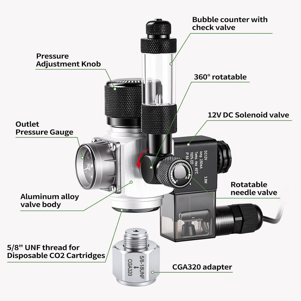 Aquarium Stable Pressure Single Gauge Regulator for Planted Tank