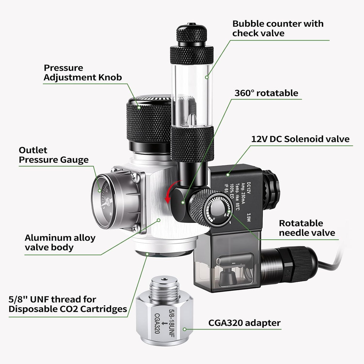 Aquarium Stable Pressure Single Gauge Regulator for Planted Tank