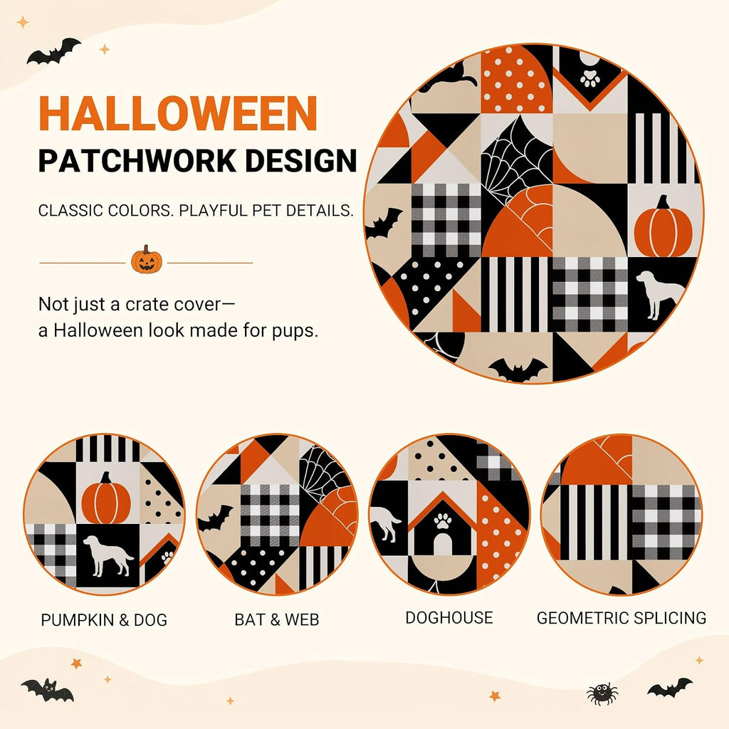 Explore Land Halloween Pattern Dog Crate Cover,48 Inches(Dog Grid)