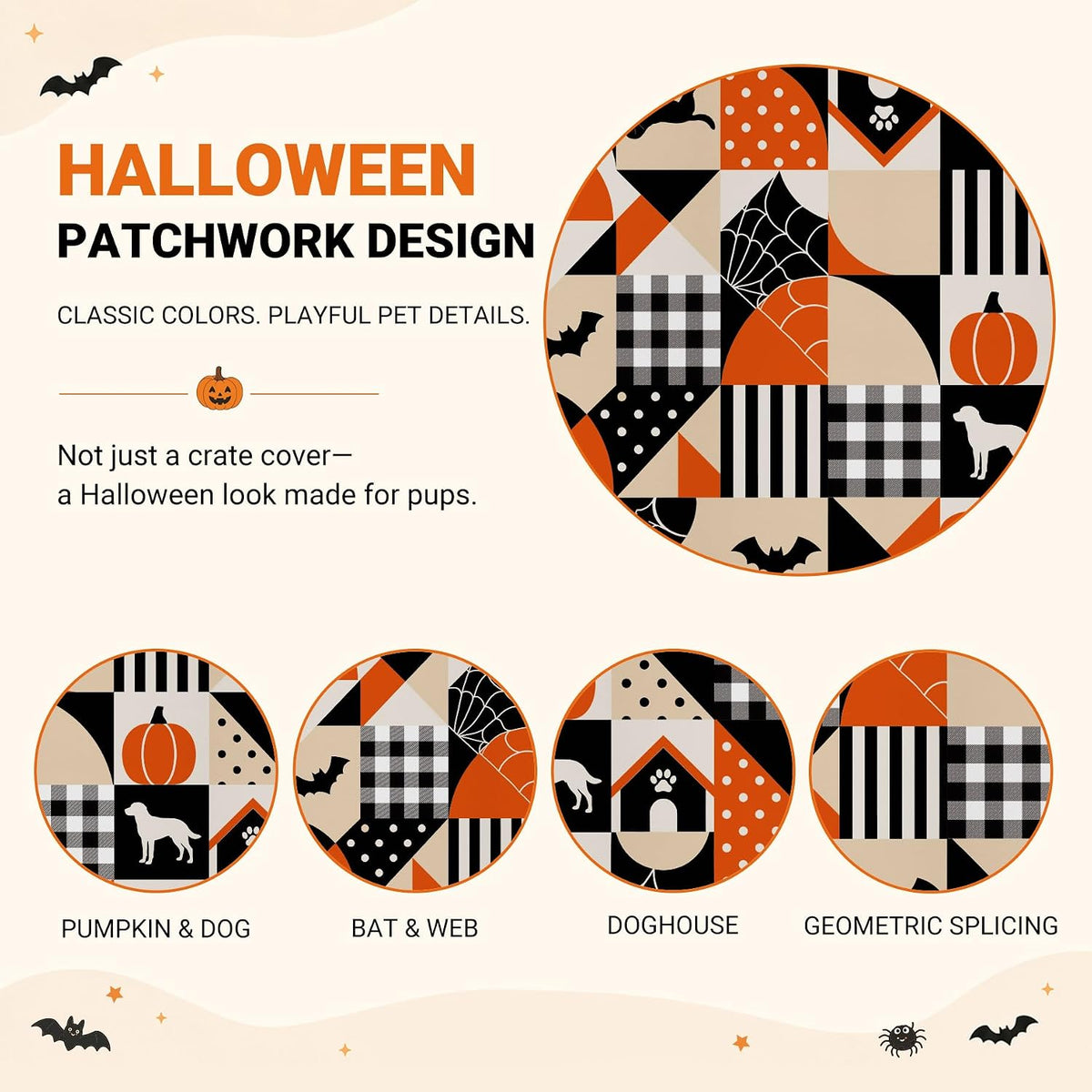 Explore Land Halloween Pattern Dog Crate Cover,48 Inches(Dog Grid)
