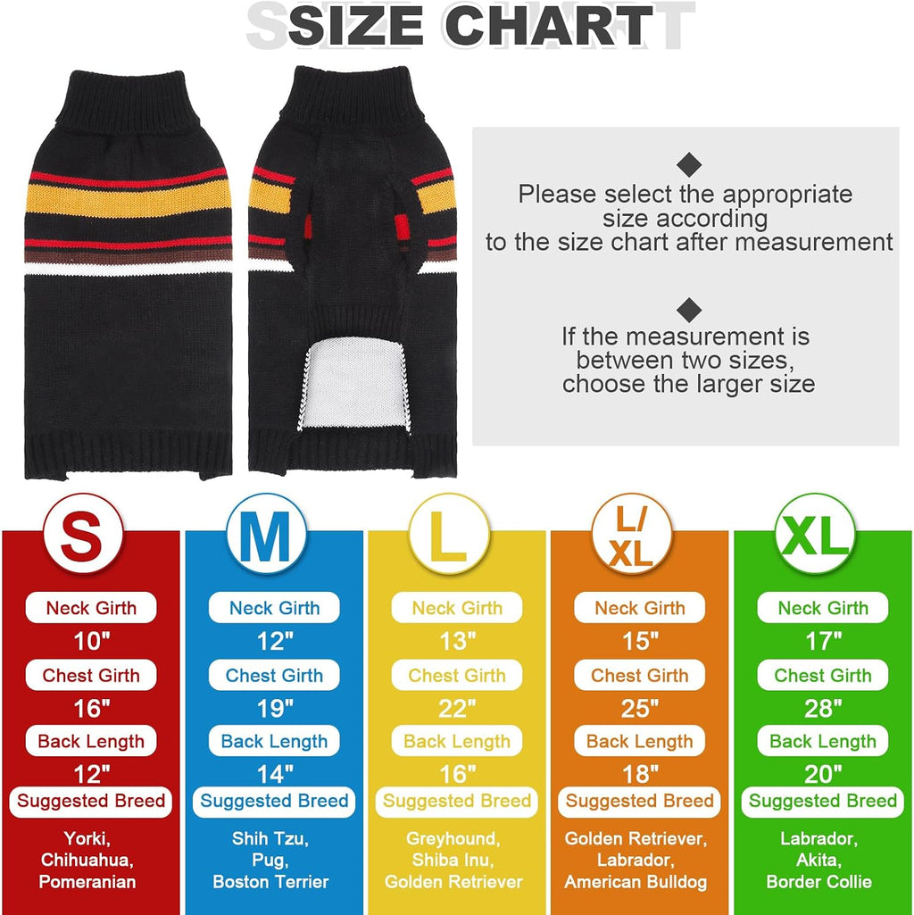 PAWCHIE Dog Sweater for Small to Large Pets, Warm Turtleneck Coat With Leash Hole, Stretchy Knitted Outfit for Girls Boys Puppy Cat, Black S