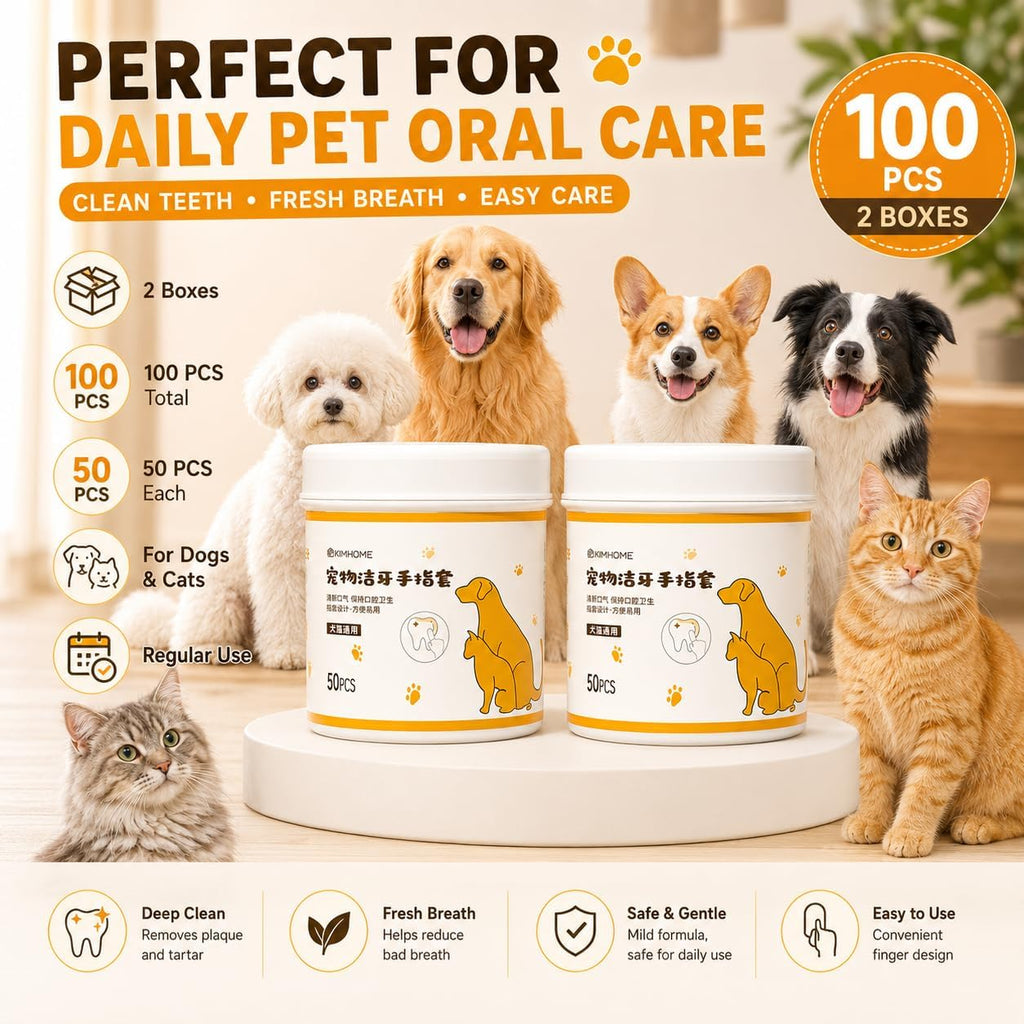 Dog Dental Wipes, 100 Count No-Rinse Finger Wipes for Dogs & Cats, Pet Teeth Cleaning Wipes to Help Remove Plaque & Tartar, Disposable Dog Toothbrush Wipes for Oral Care
