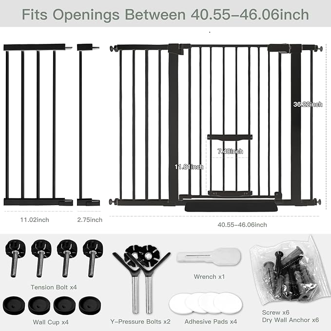 37 Inch Tall Baby Gate with Cat Door, Adjustable 29.55" and -46.06", Auto Close - Image 2