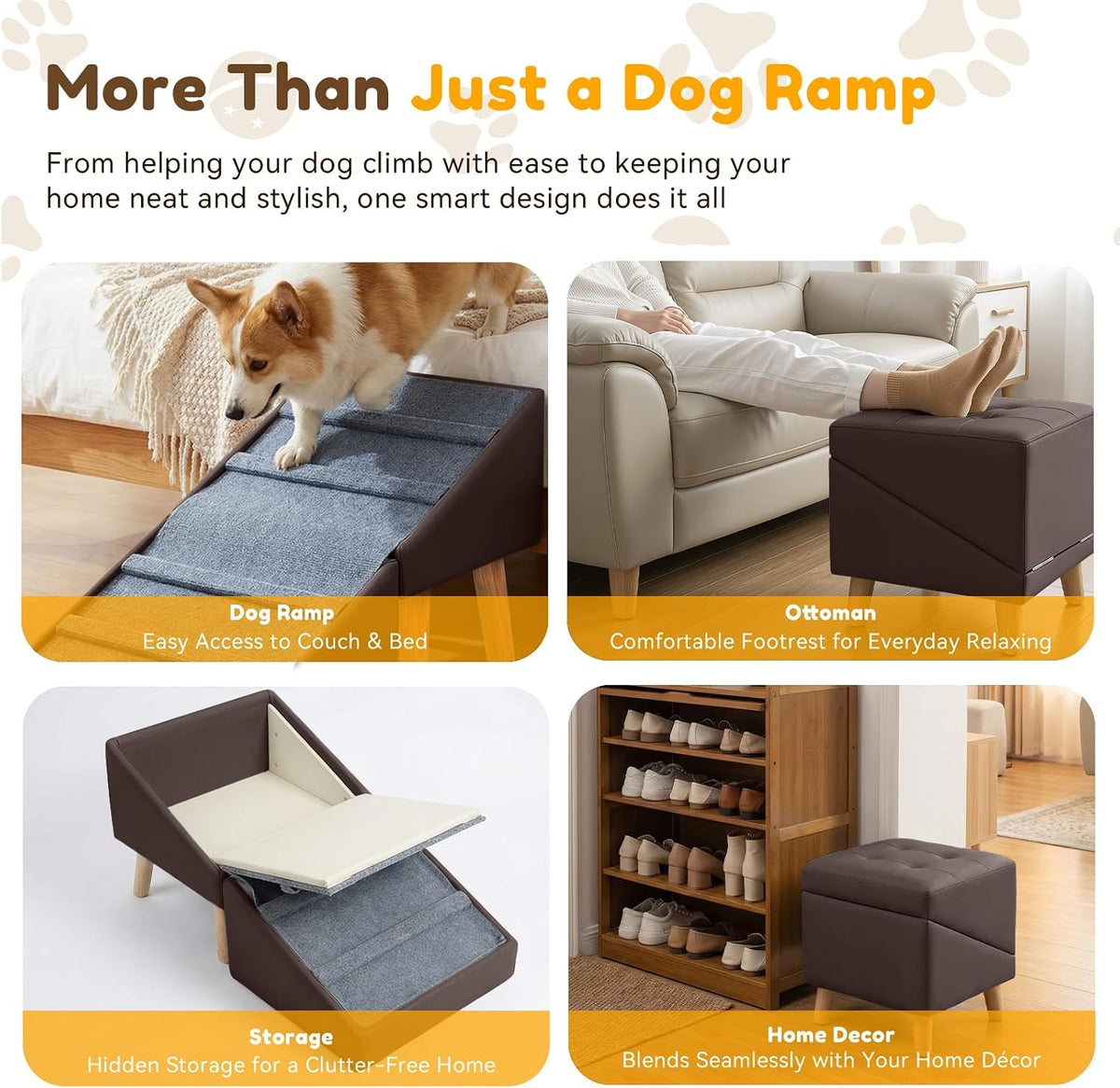 Dog Ramp for Small Dogs, 3-in-1 Dog Stairs Ottoman for Couch