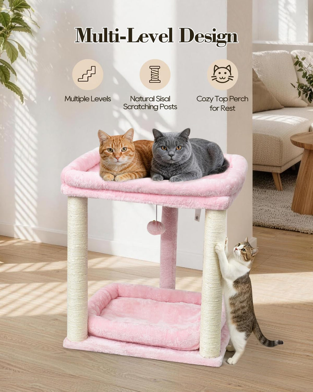 SYANDLVY Cat Tree with 2 Levels Perch Platforms for Indoor Cats Large Adult