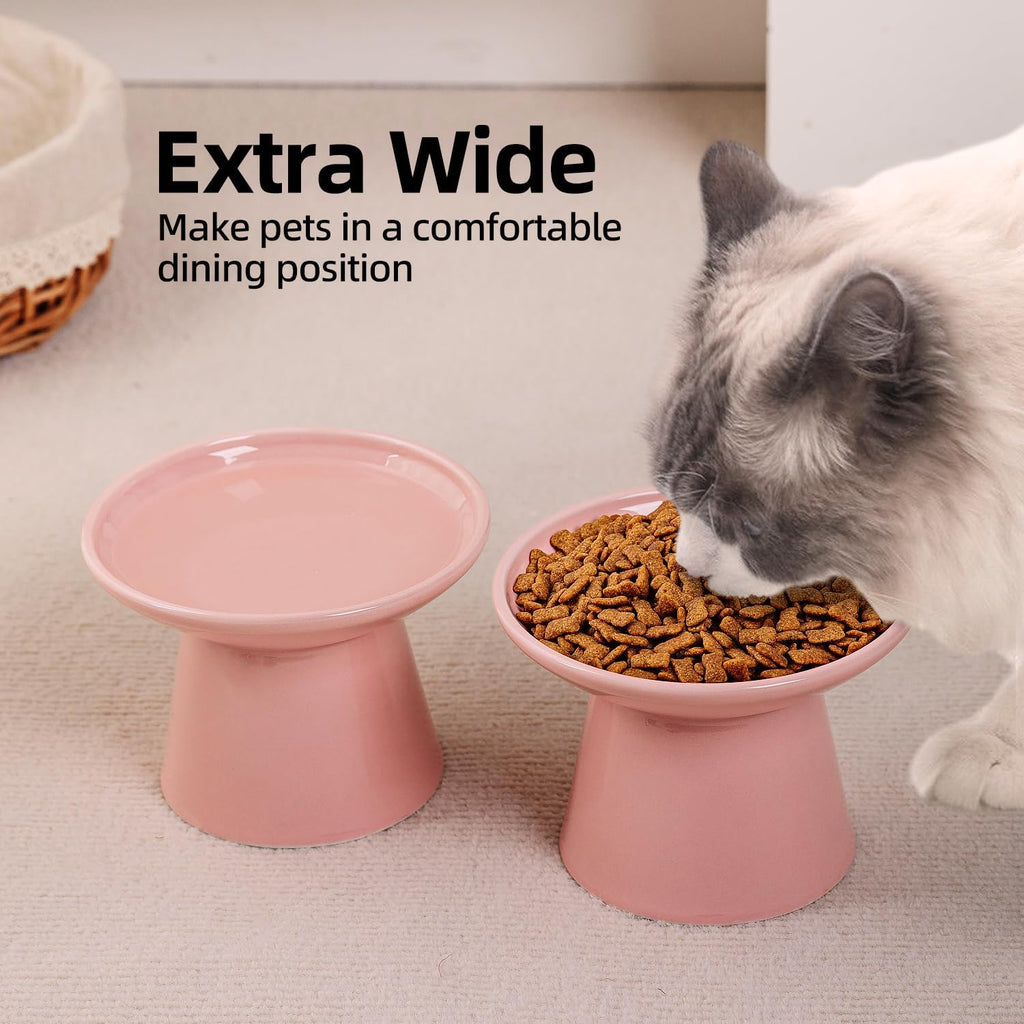 Ceramic Elevated Cat Food Bowls,6.2" Wide,1-Pack,Pink