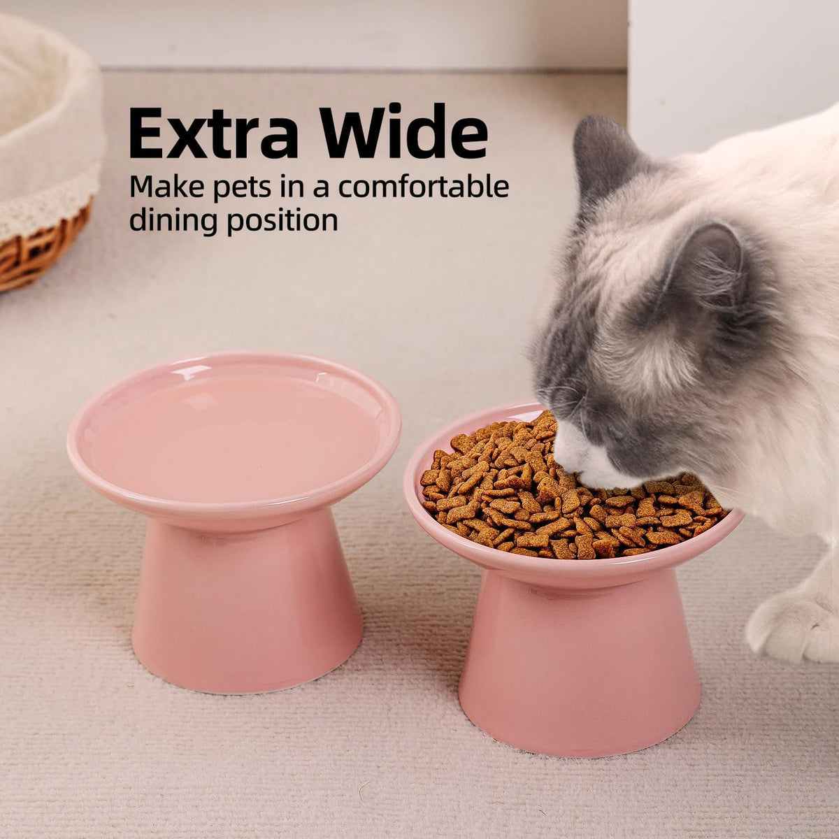 Ceramic Elevated Cat Food Bowls,6.2" Wide,1-Pack,Pink