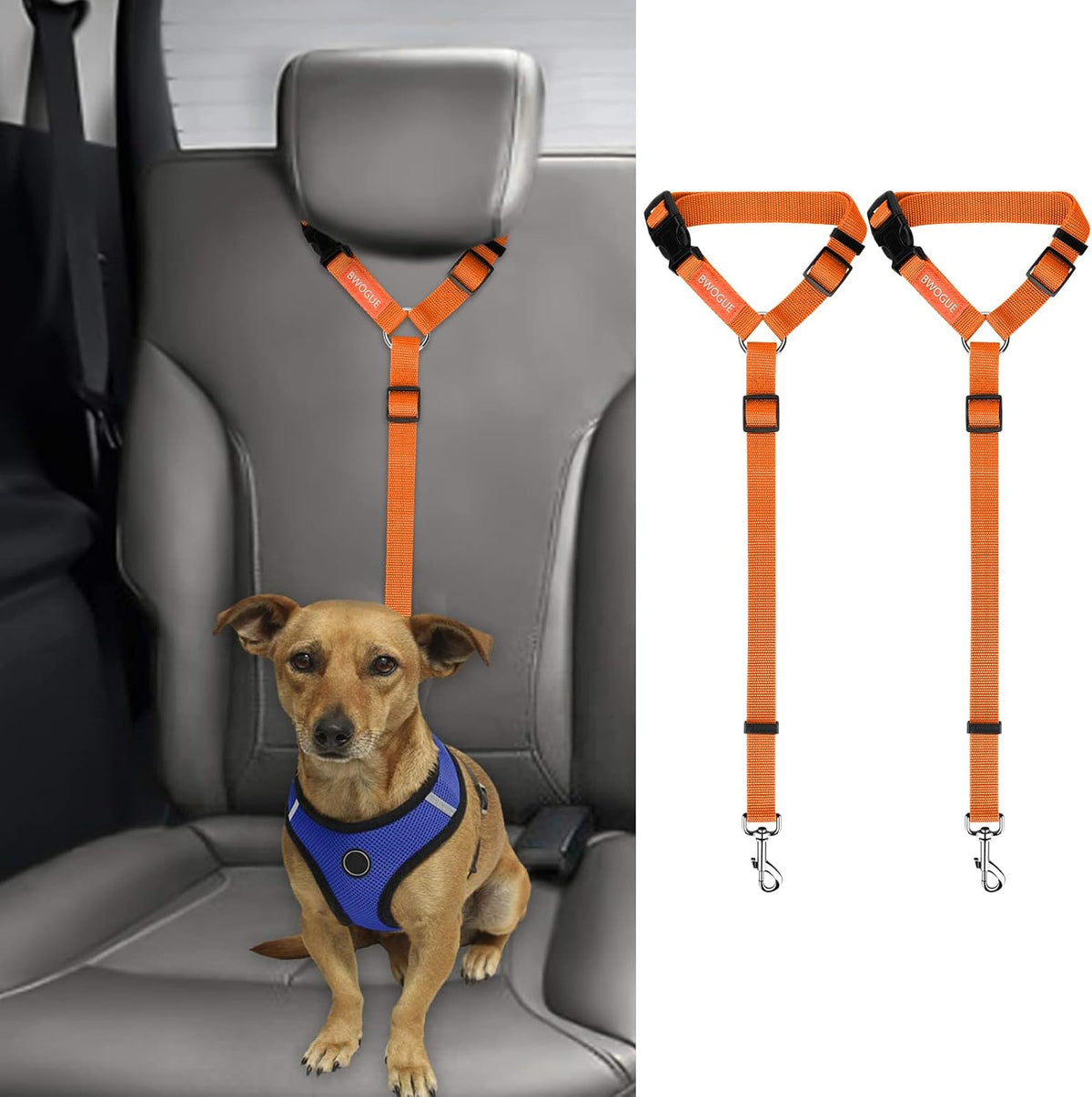 2 Pack Dog Seat Belt for Car, Elastic Bungee Buffer Safety Seat Belt