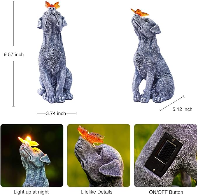 Goodeco Dog Statue with Solar Butterfly - Image 2