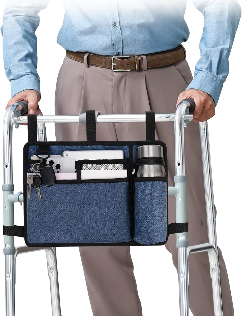 SupreGear Walker Bag with Cup Holder, Water-Resistant Storage Organizer with Multiple Pockets and Adjustable Straps, Foldable Walker Accessories for Seniors