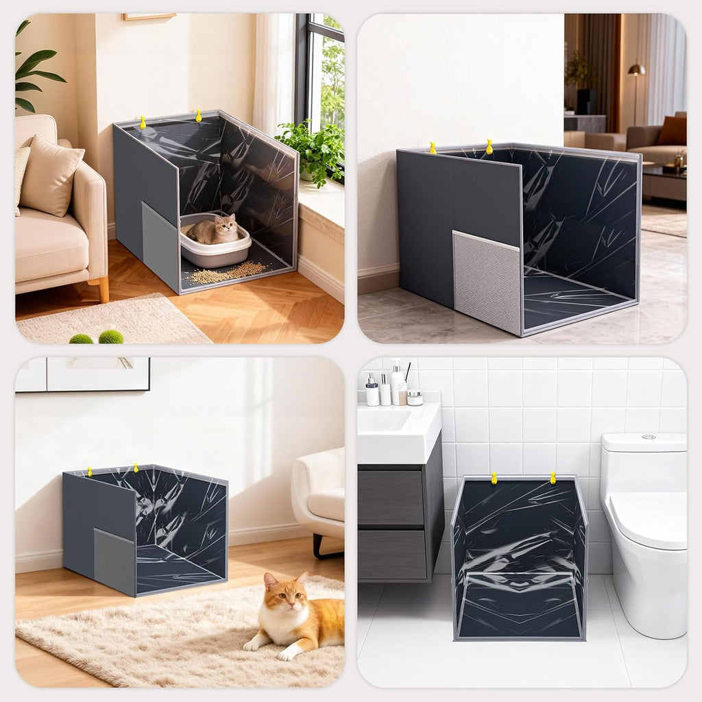Aokeyee Gray Waterproof High Side Cat Litter Box Enclosure Splash Guard