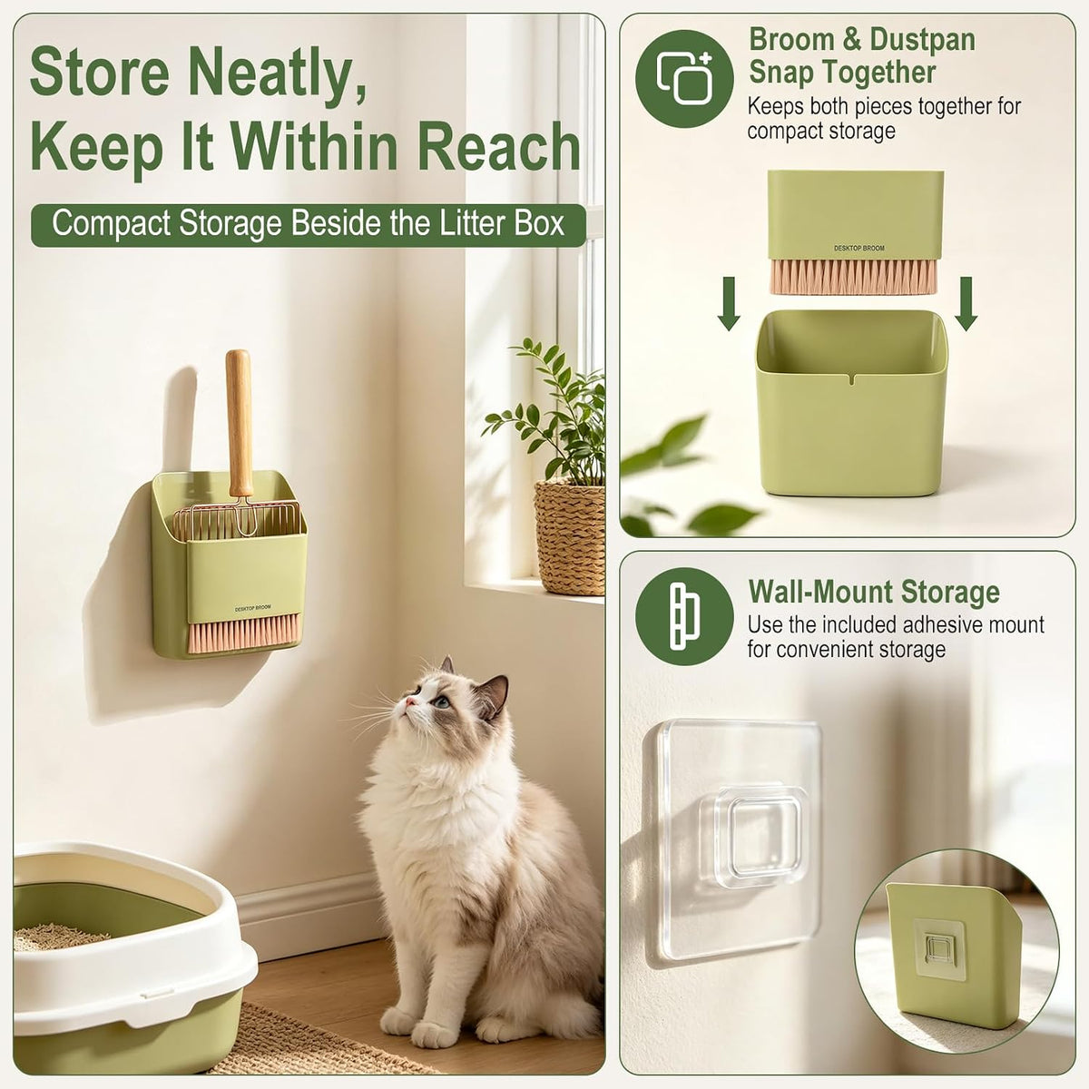 Cat Litter Scoop Set, Stainless Steel Scoop with Broom & Dustpan