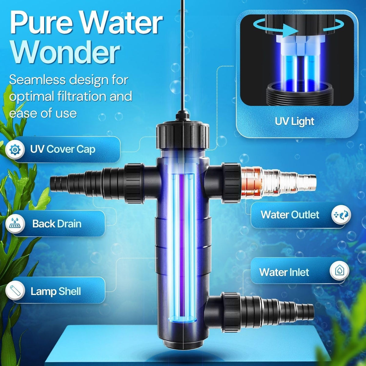 Flexzion 18W UV Pond Light Clarifier for Outdoor Koi Ponds
