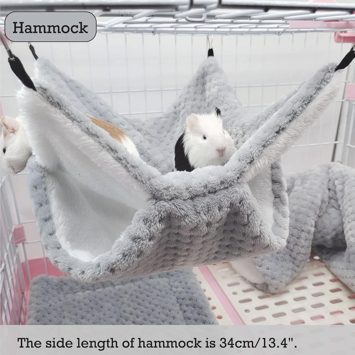 SEIS 3 Pcs Plush Hamster Hammock Set,Sugar Glider Hideout Tunnel Mat,Grey