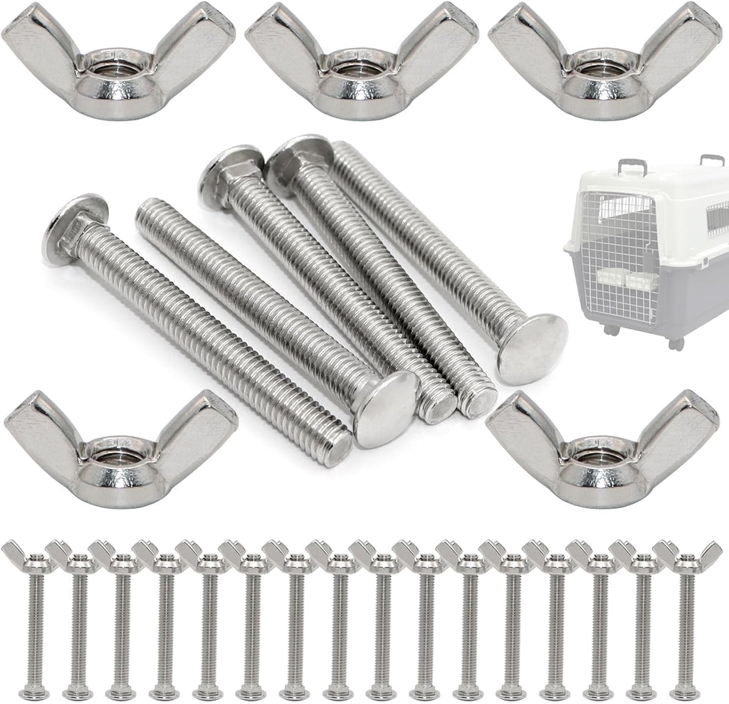 20 Sets Pet Carrier Replacement Fasteners - Heavy Duty Stainless Steel Bolts and Nuts for Kennel - Dog and Cat Replacement Parts, M540-R