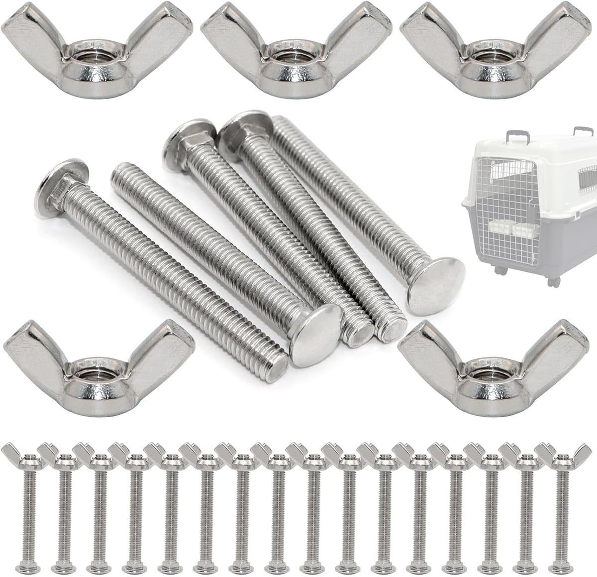 20 Sets Pet Carrier Replacement Fasteners - Heavy Duty Stainless Steel Bolts and Nuts for Kennel - Dog and Cat Replacement Parts, M540-R