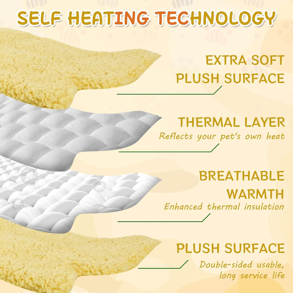 3Pack Self Warming Pet Bed Leaf Pad, Light Yellow, Small-16 x20