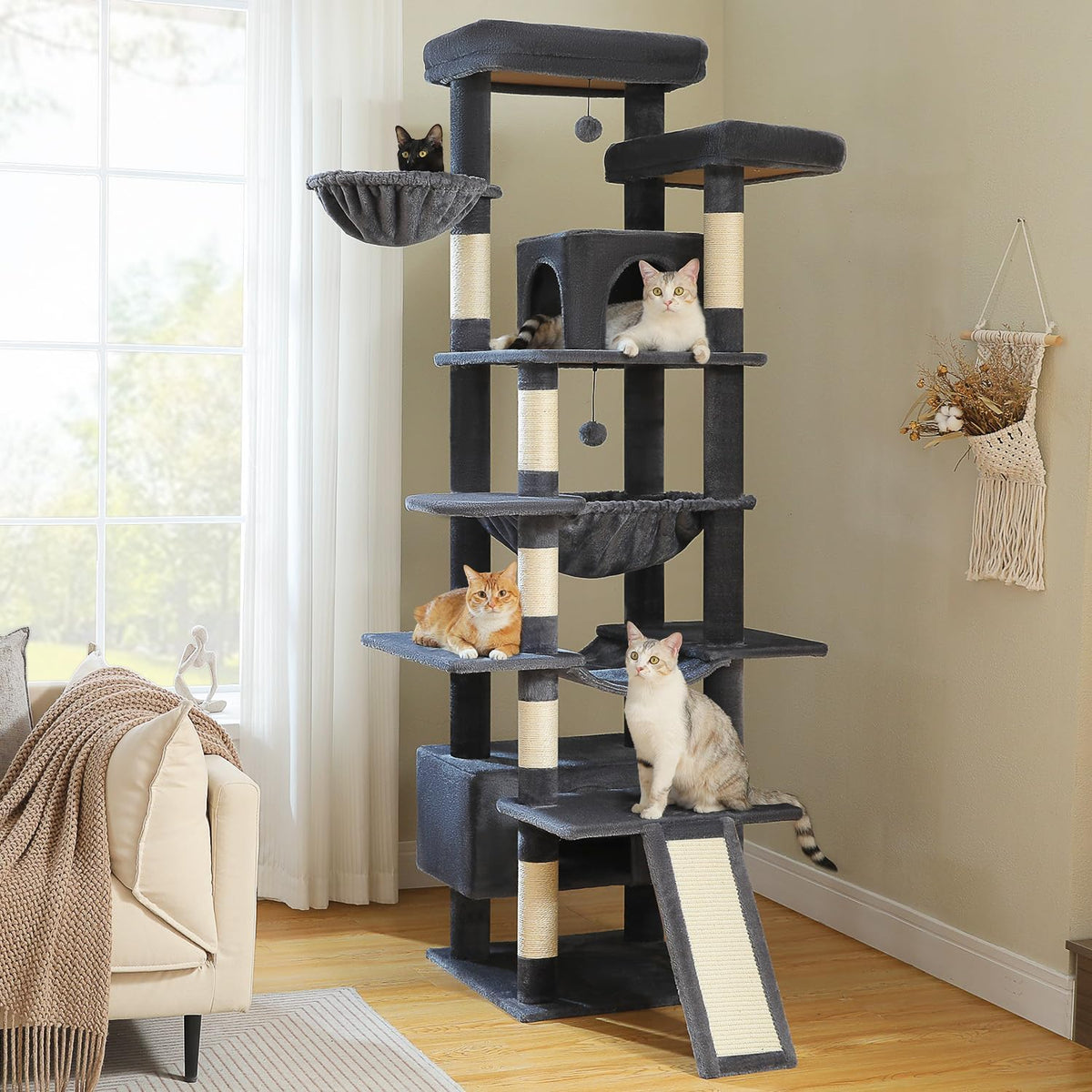 MUTTROS 40" Cactus Cat Tree with Hammock, Condo & Sisal Post, Green