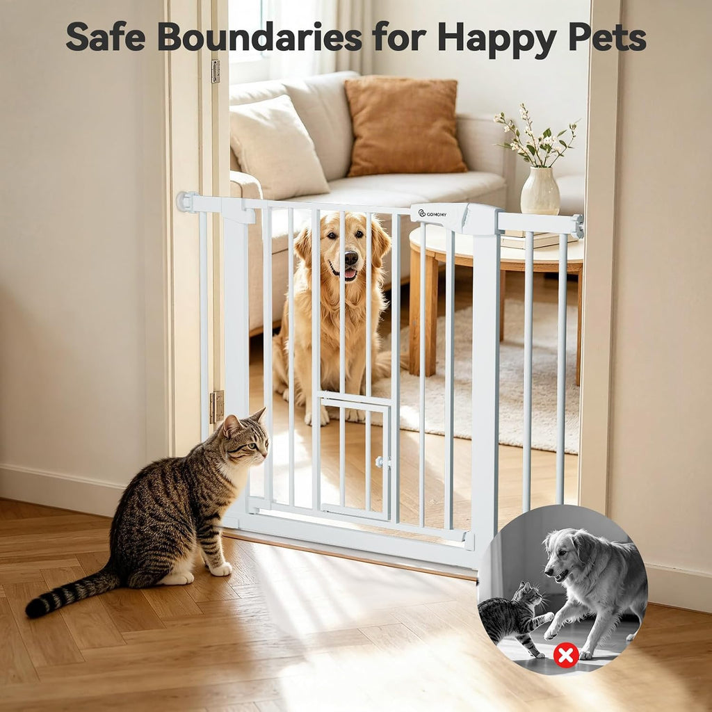 COMOMY Auto Close Pet Gate with Cat Door, 29.5"-40.5" Dog Gate for House