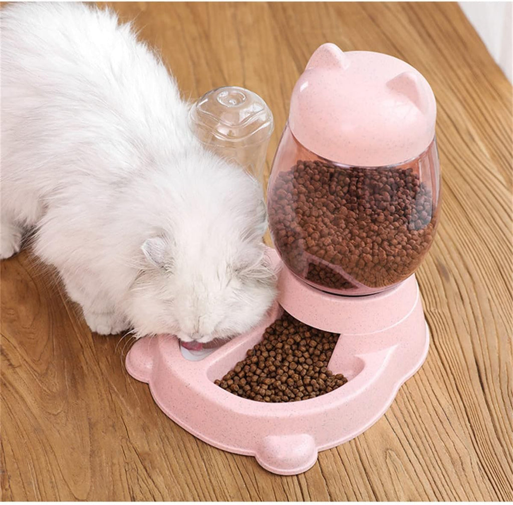 Automatic Cat & Dog Feeder Set, Self-Dispensing Food & Water Dispenser, Large Capacity (Pink)