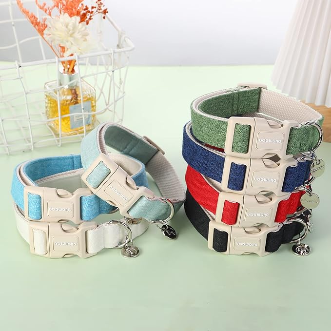 DOGWONG Cotton Hemp Dog Collar, Heavy-Duty Red Dog Collar Adjustable Soft - Image 5