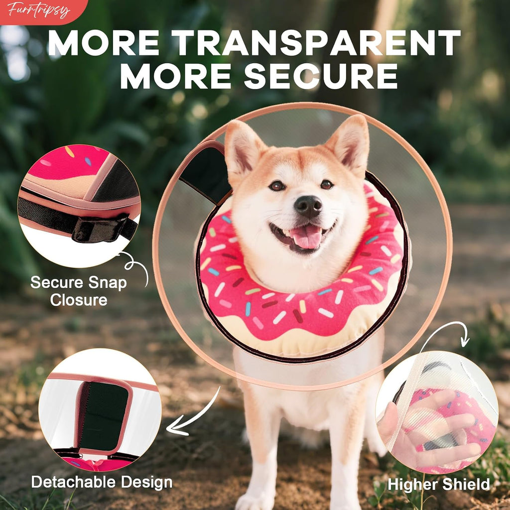 Inflatable Dog Cone Collar with Detachable Shield, Pink, M+