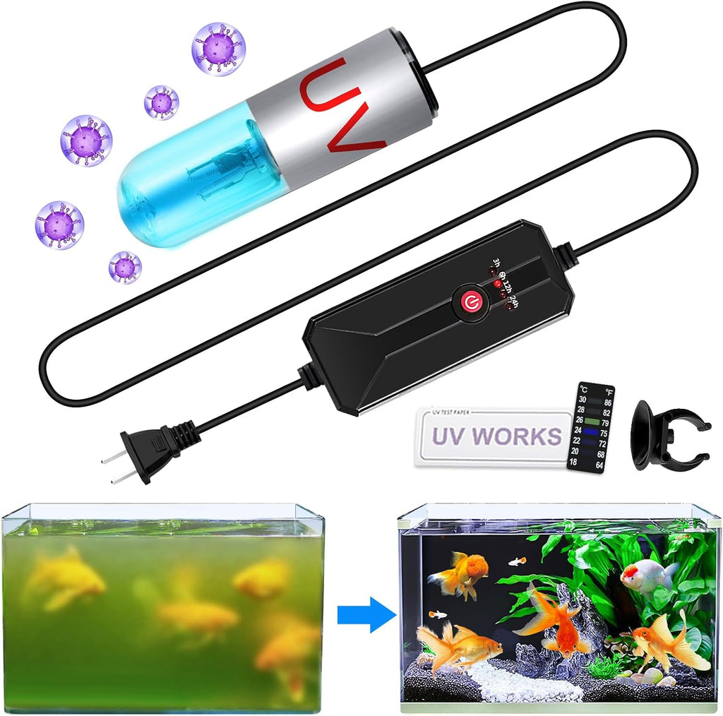 Aquarium Clean Light，3 W mini Submersible Algae Removal Light with Timer,Aquarium Water Clean Green Clear Waterproof Clean Light for Pond,Swimming Pool