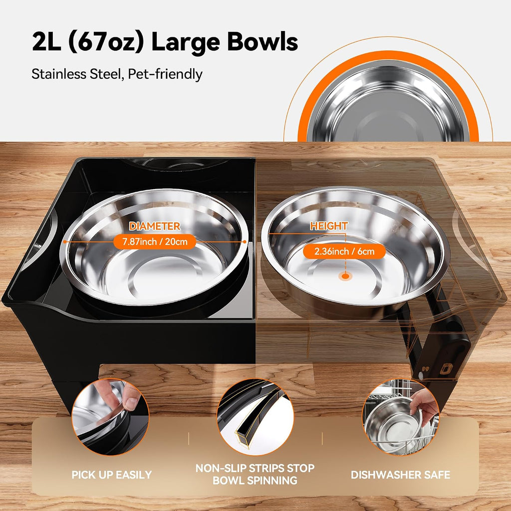 CZPET Elevated Dog Bowls, Splash Guard 4-Height Adjustable, Stainless Bowls