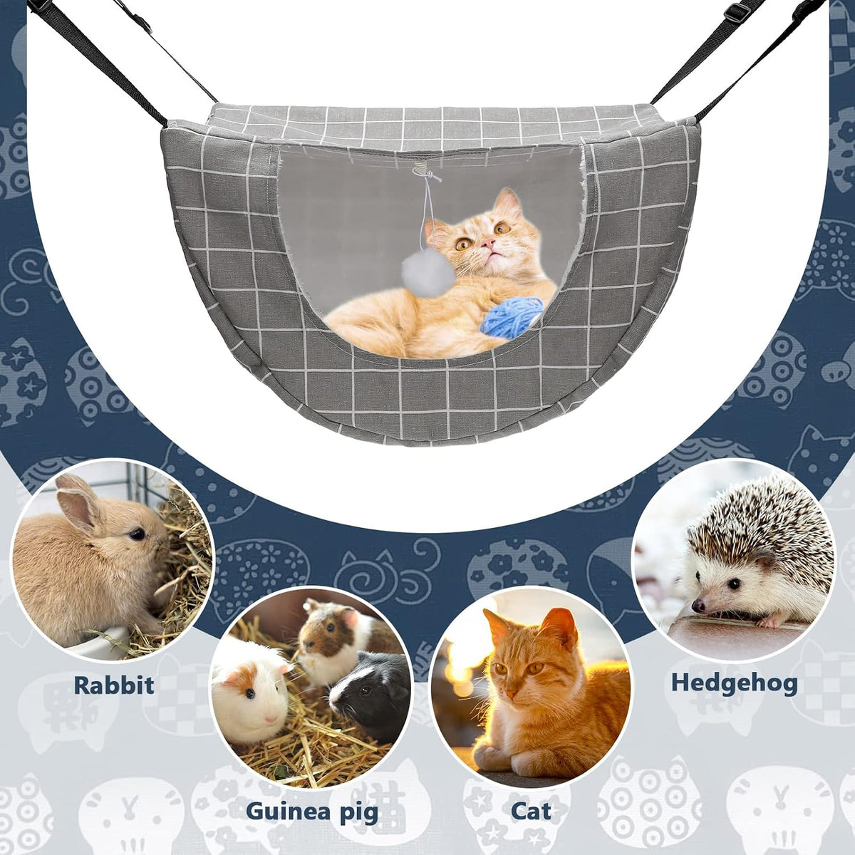 Unittype 2 Pieces Cat Cage Hammock Hanging Pet Bed, 2 Styles, Plaid