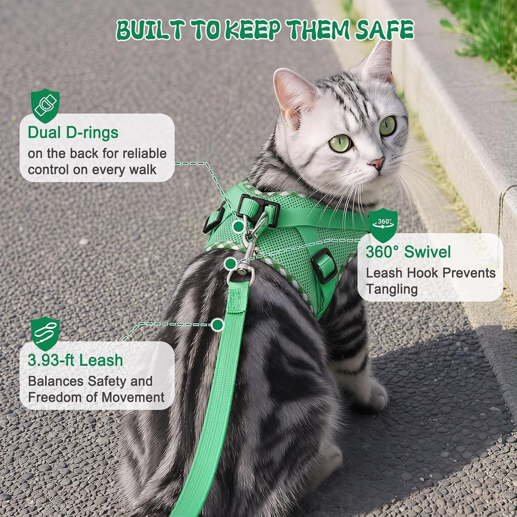 Tensho Cat Harness and Leash Set Escape Proof Vest, Green S