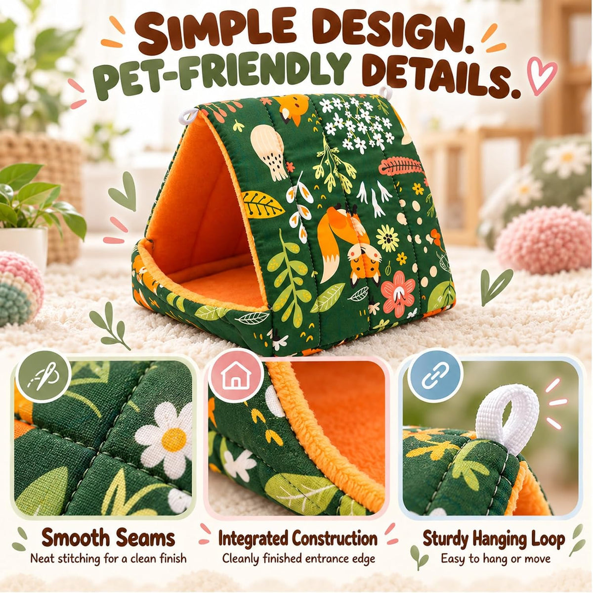 4 Pack Guinea Pig Hideout Bed, 4 Colors Soft Small Animal Houses with Removable Washable Pads, Cozy Guinea Pig Cave for Bunny, Dwarf Rabbit, Hedgehog and Chinchilla
